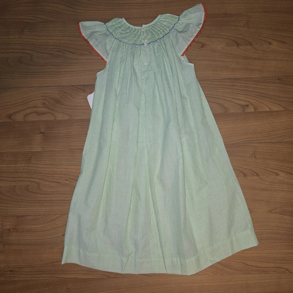 Handmade Green Kids Dress with Embroidered Details 4T